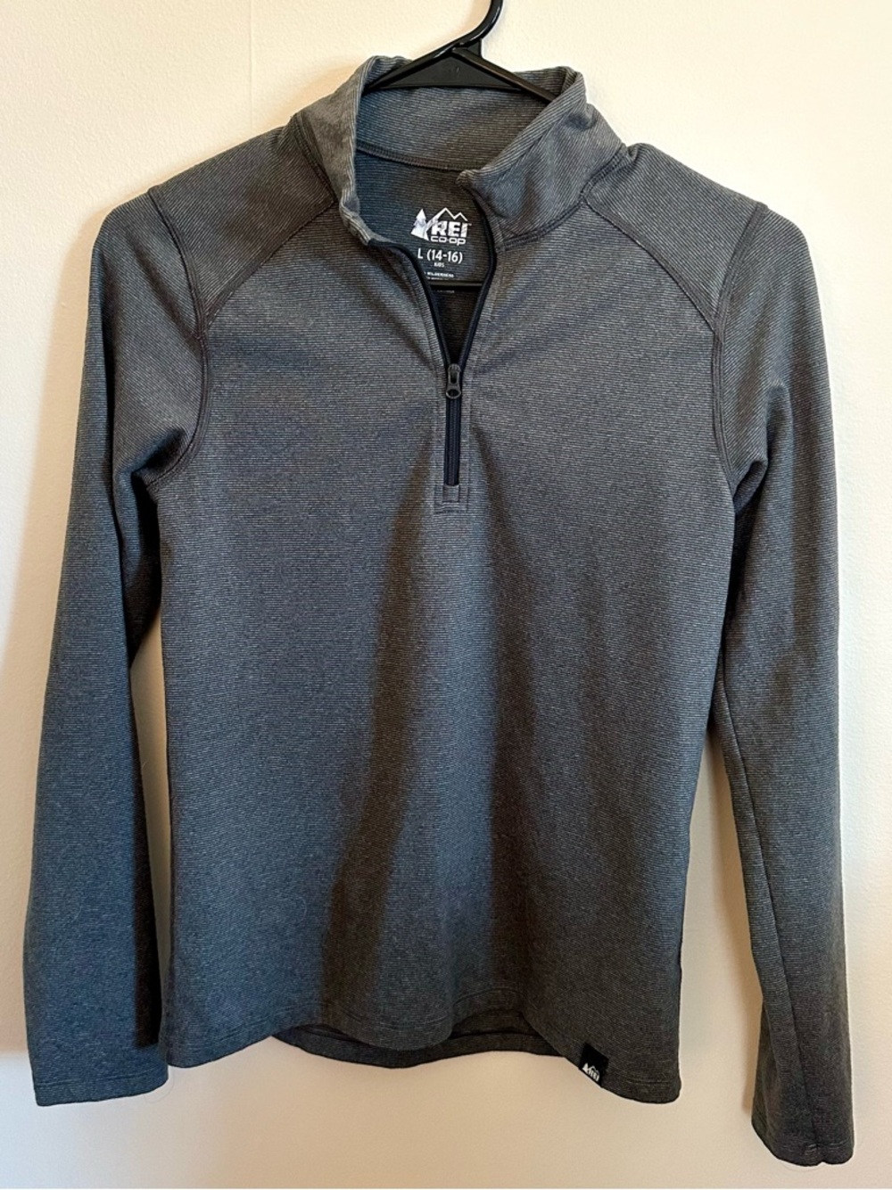 REI Quarter-Zip Kid’s Long Sleeve Pullover - Charcoal Gray - size Large - 14-16